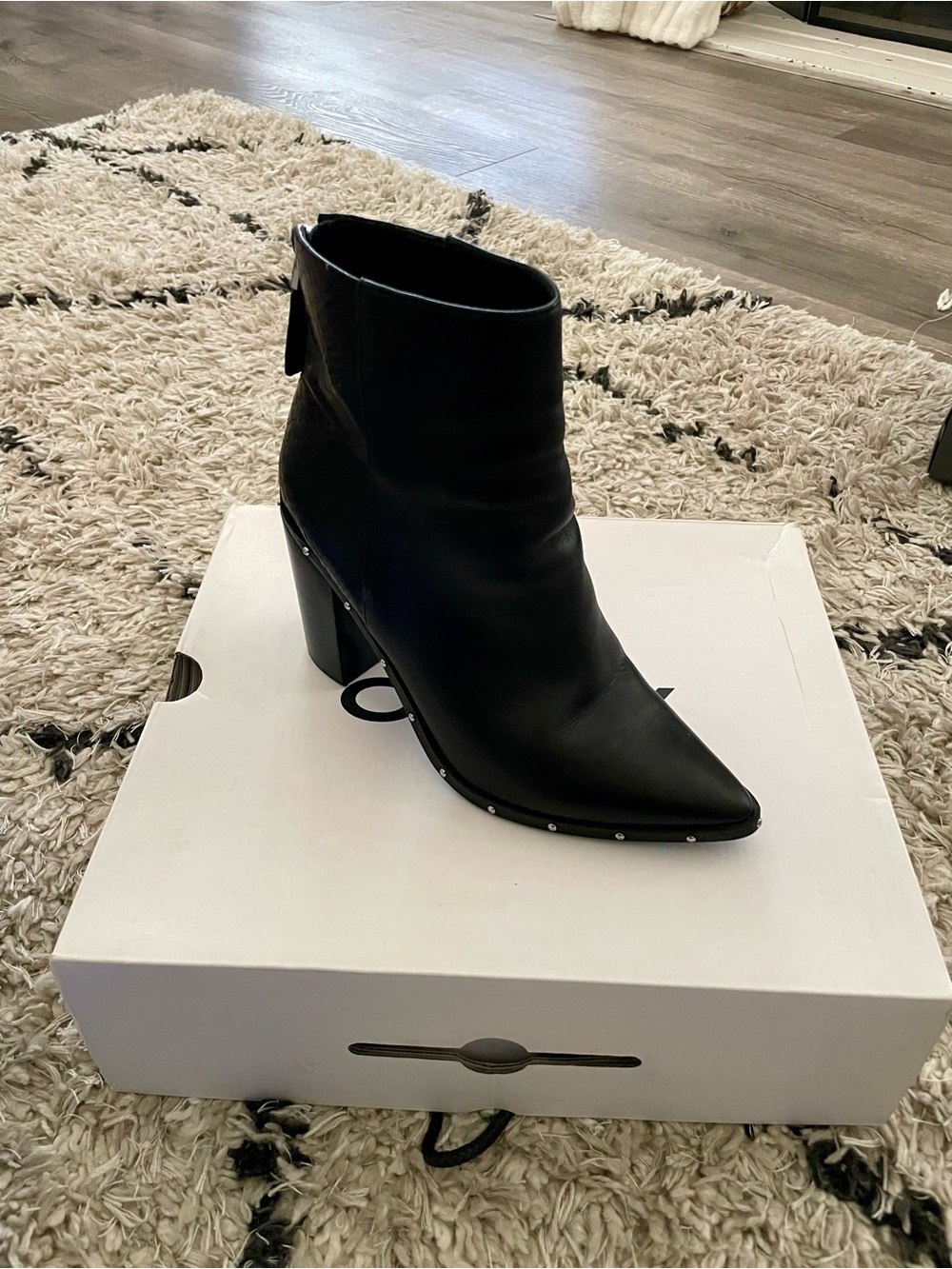 Aldo Black Pointed Toe Studded Block Heel Ankle Boot